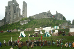The castle and tents at Corfe